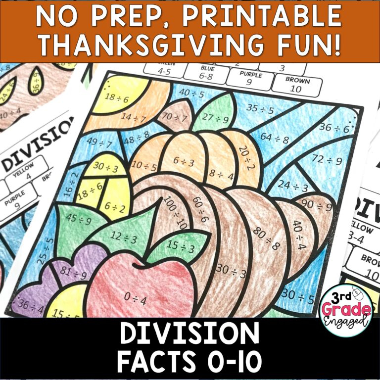 Thanksgiving Division Facts Color By Number Math Worksheets Made By 