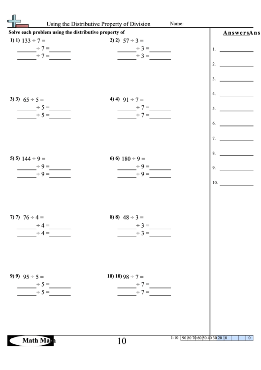 Using The Distributive Property Of Division Worksheet Printable Pdf