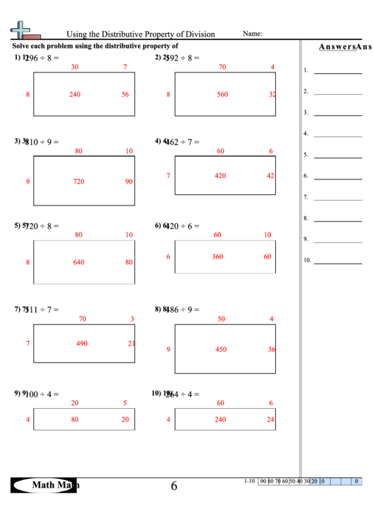 Using The Distributive Property Of Division Worksheet Printable Pdf 