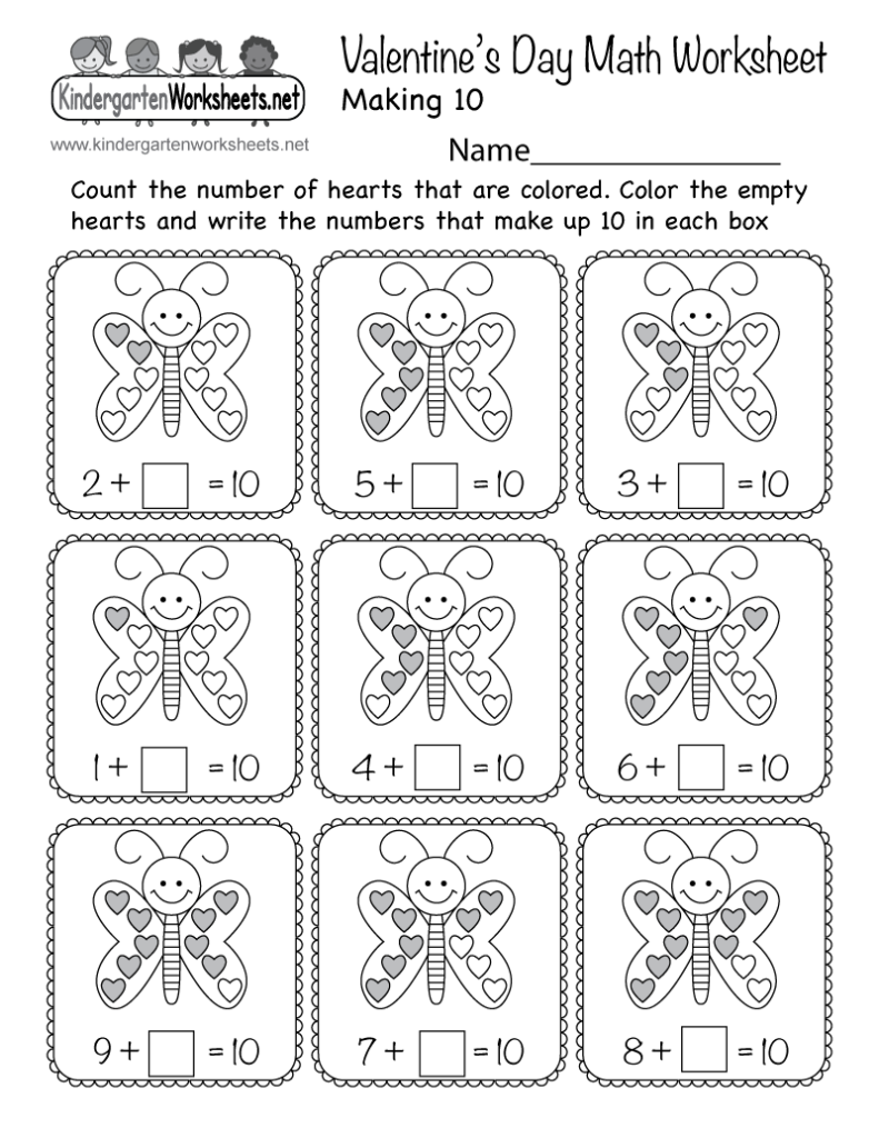 Valentine s Day Math Worksheet For Kindergarten