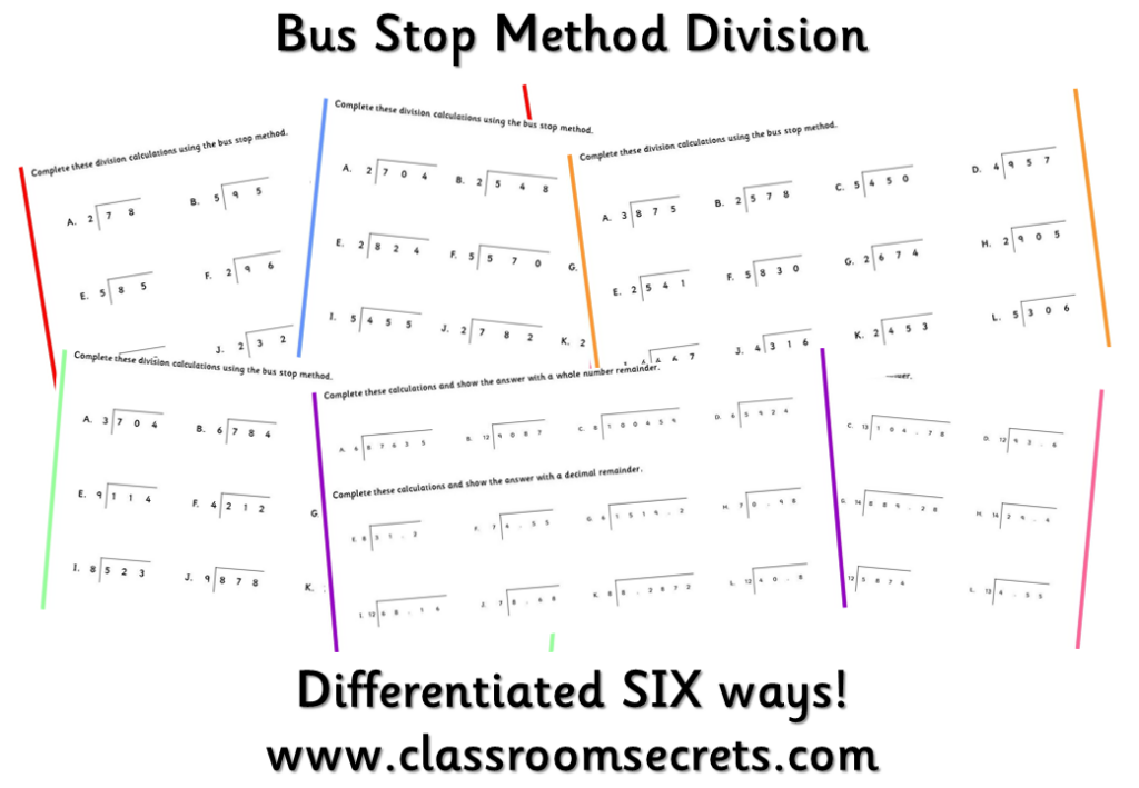 Worksheets To Practice Bus Stop Method Division Differentiated Six 