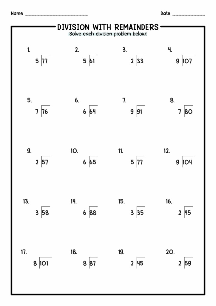 12 Fourth Grade Worksheets Division With Remainder Worksheeto