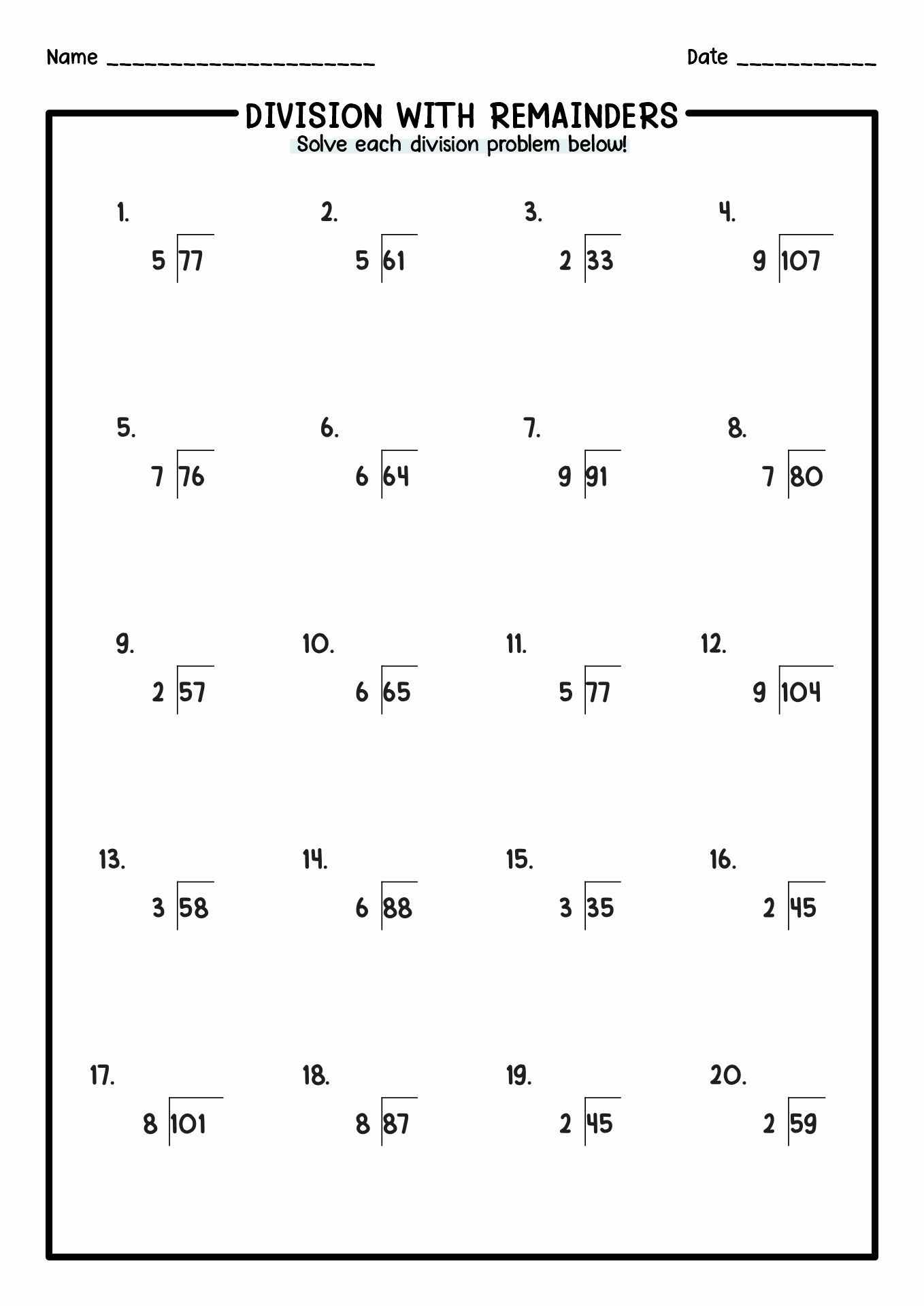12 Fourth Grade Worksheets Division With Remainder Worksheeto