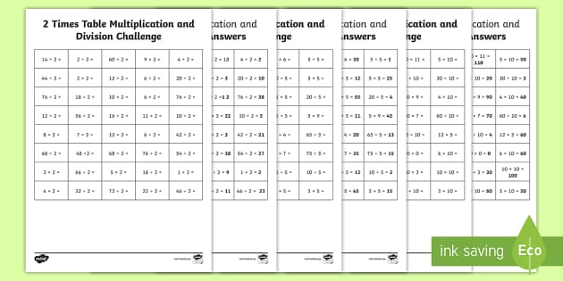 2 5 And 10 Multiplication Times Table And Division Facts Worksheet