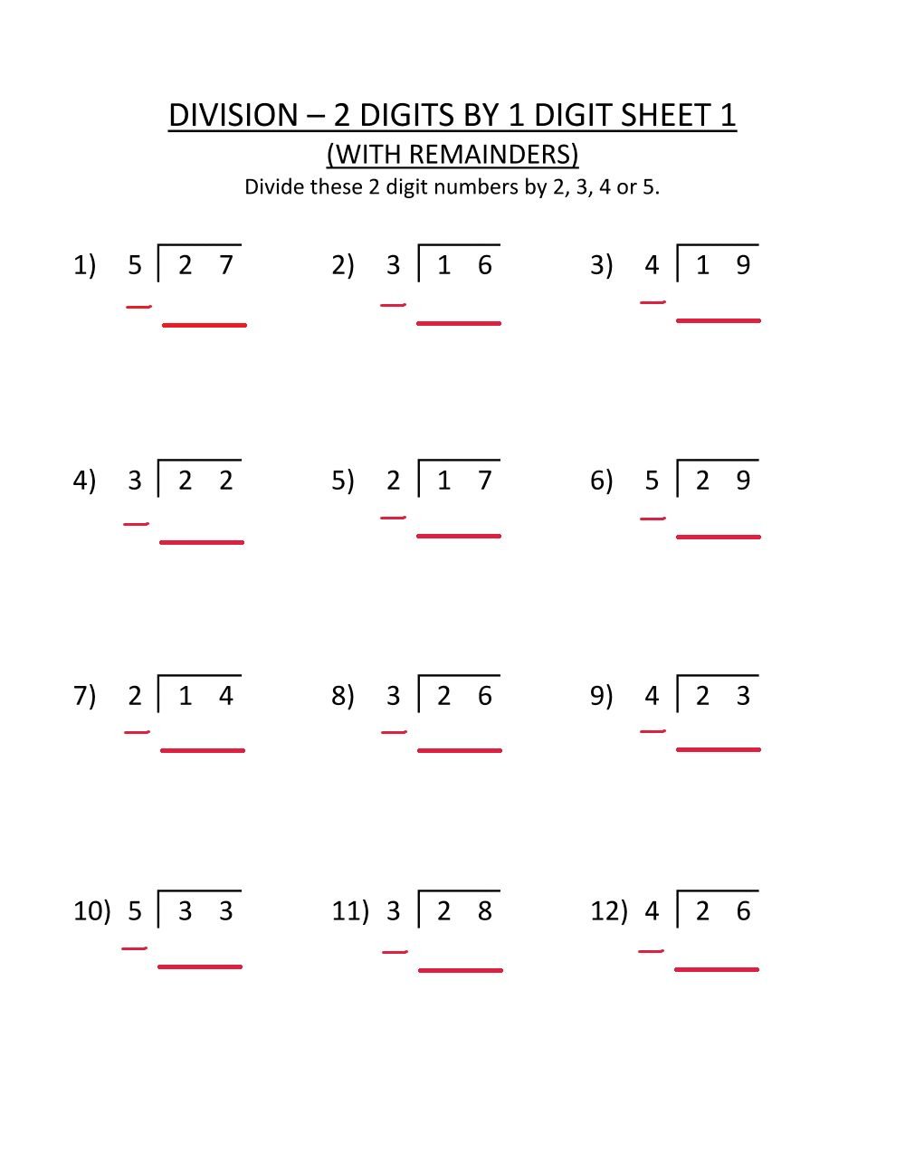 2 Digit By 1 Digit Division Worksheets With Remainders Erwingrommel