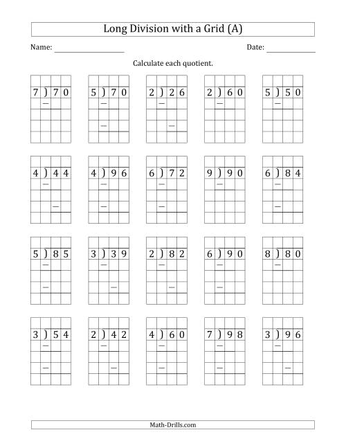 2 Digit By 1 Digit Long Division With Grid Assistance And Prompts And