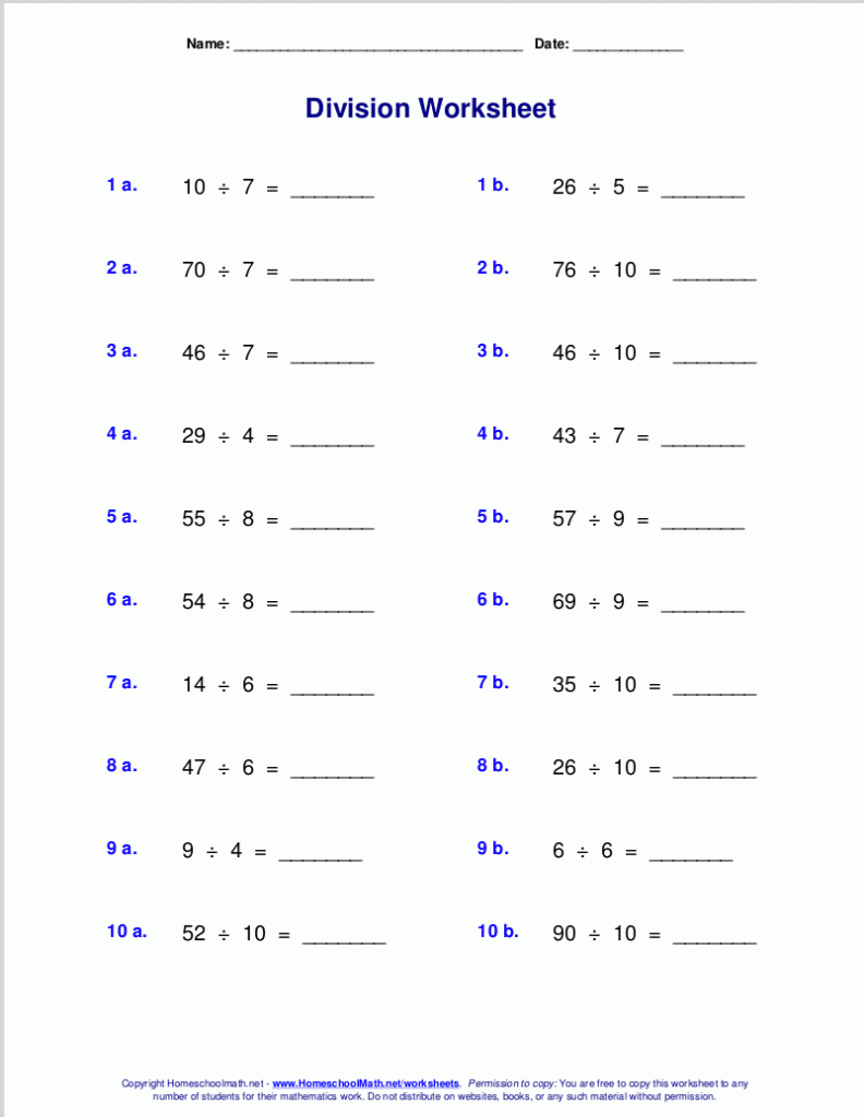 2nd Grade Division Worksheets Division Facts Worksheets Wallace Anne
