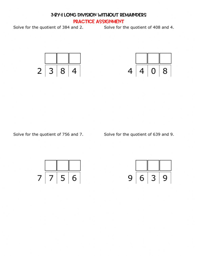 3 by 1 Long Division Without Remainders Worksheet