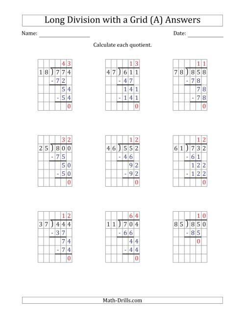 3 Digit By 2 Digit Long Division With Grid Assistance And Prompts And 