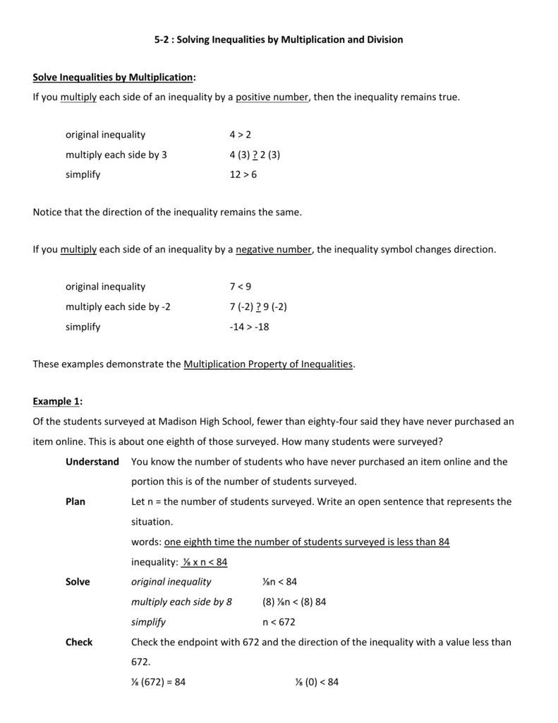 5 2 Solving Inequalities By Multiplication And Division