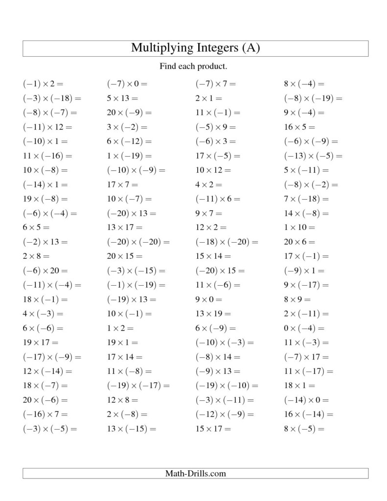 Add Subtract Multiply And Divide Integers Worksheet The Best Free 