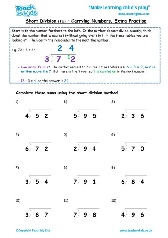Bus Stop Division Worksheet With Answers Teaching Year 5 6 Short 