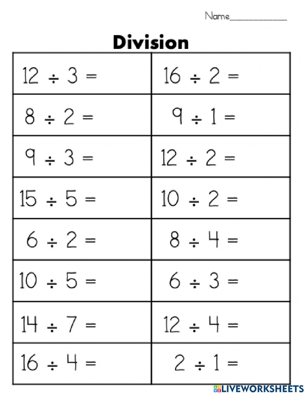 Dividing By 1 digit Divisor Worksheet
