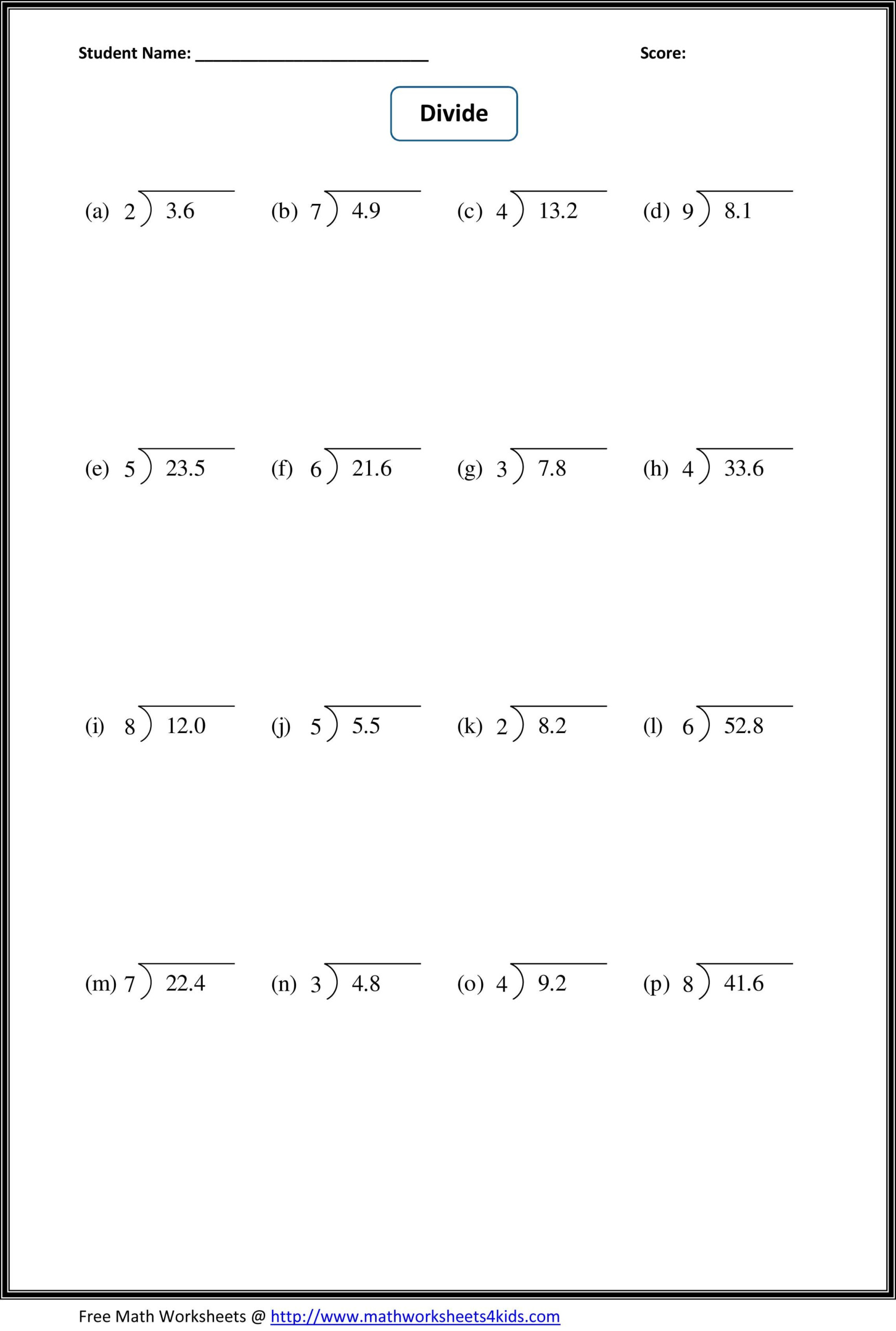 Dividing Hundredthsa Whole Number A Printable Decimal Division
