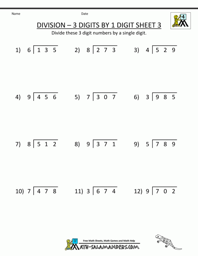 Division 3 Digit By 1 Digit Worksheets Jerry Tompkin s English Worksheets