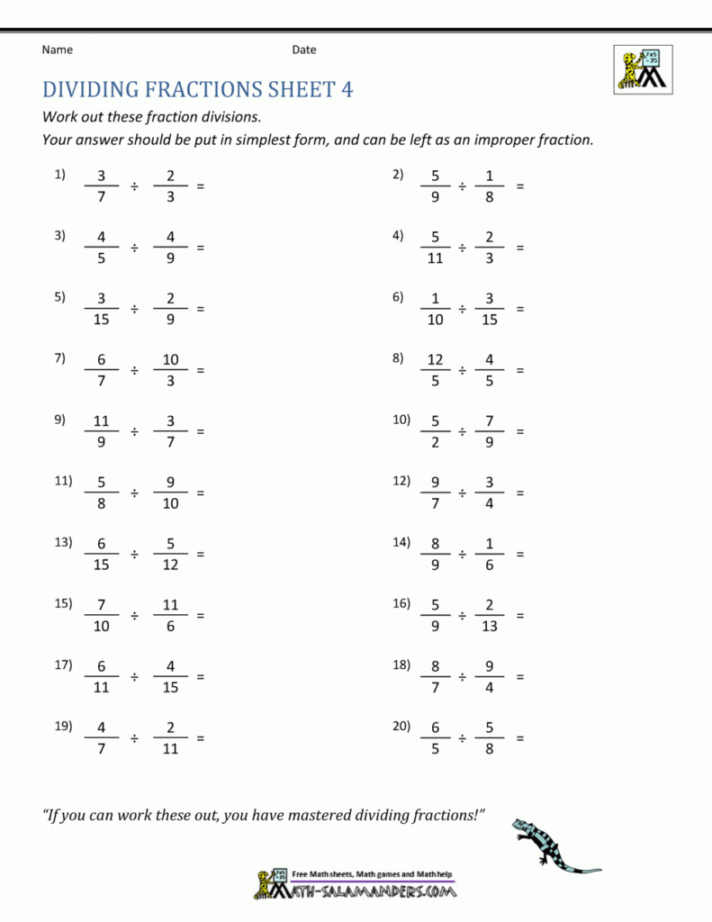 Division Fraction Worksheets
