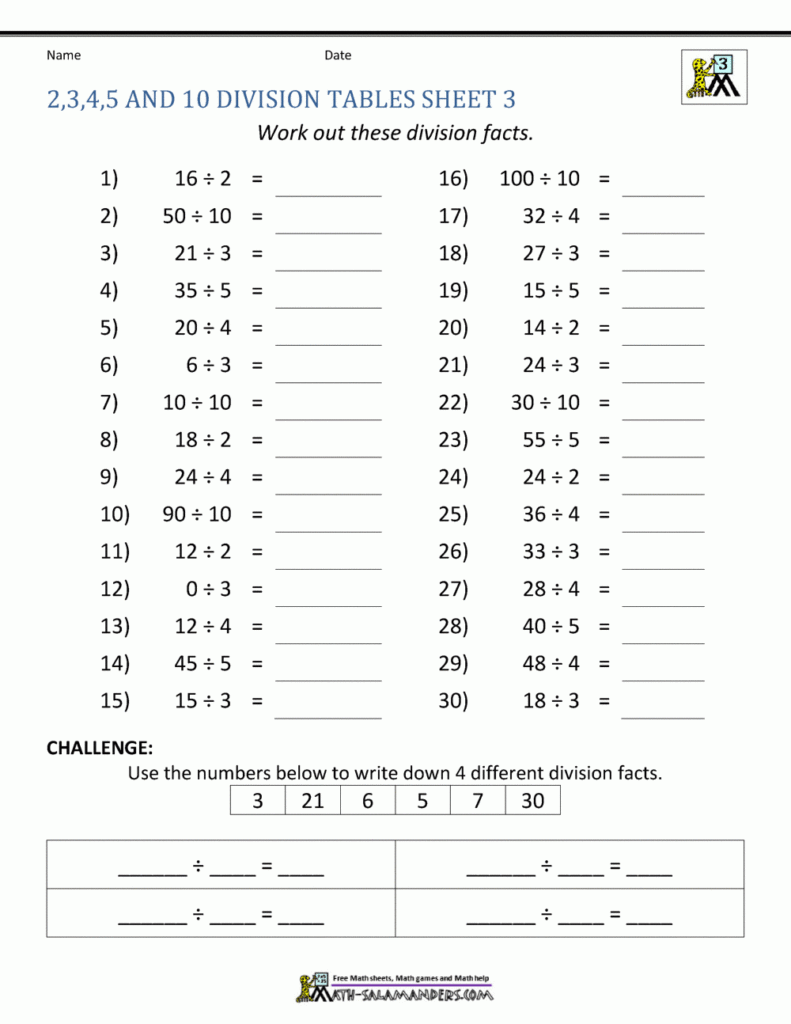 Division Math Facts Practice Worksheets Mattie Haywood s English 