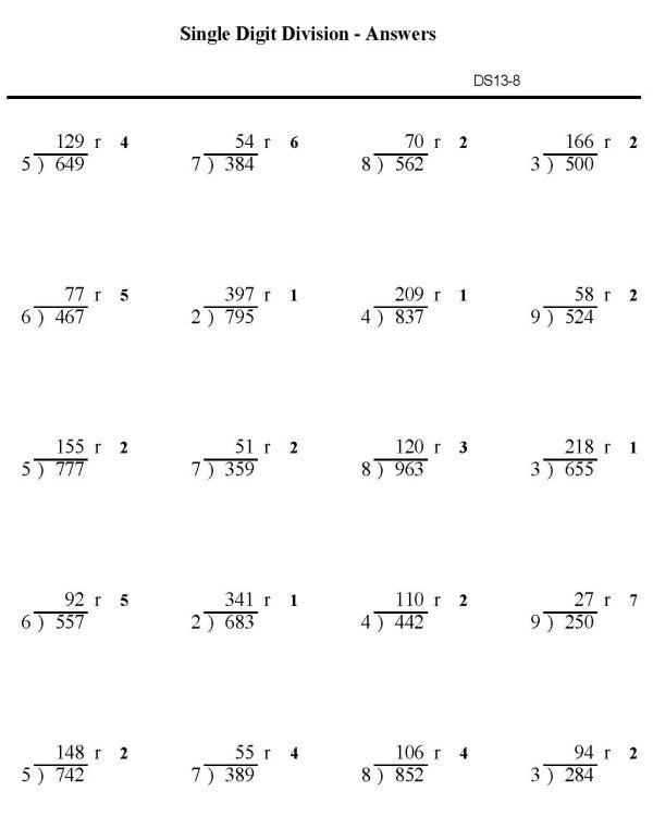 Division With Remainders Worksheets