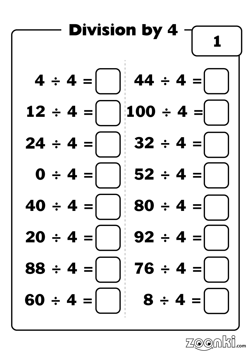 Division Worksheets Dividing By 4 Zoonki
