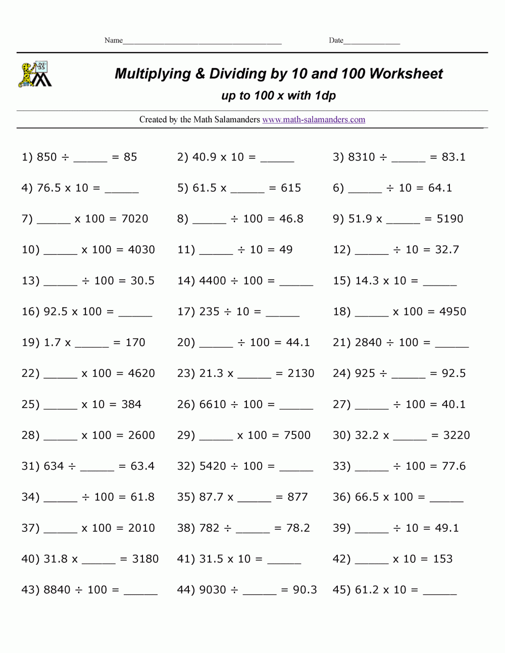 Multiplication And Division By 10 Worksheets - Divisonworksheets.com