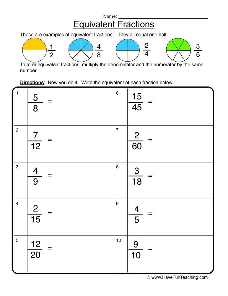 Equivalent Fractions Worksheet Write Have Fun Teaching