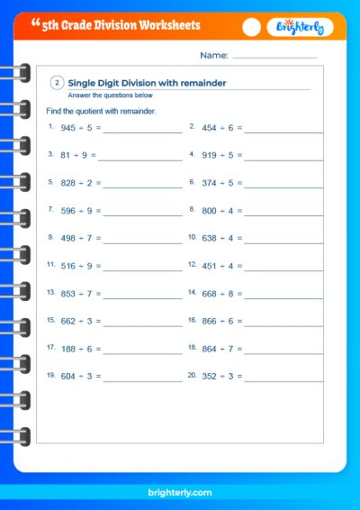 FREE Printable 5th Grade Division Worksheets PDFs Brighterly