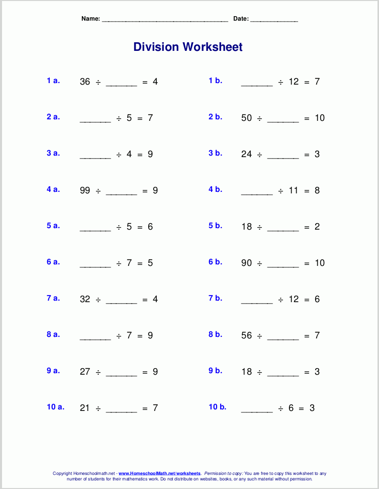 Free Printable Worksheets For 4th Grade 3rd Grade Division Table 