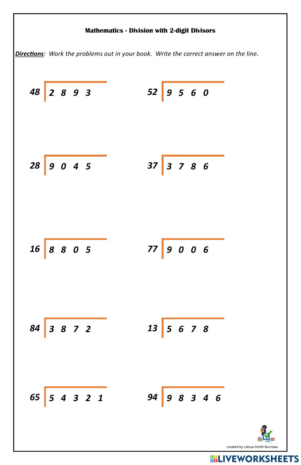 Grade 4 Long Division Worksheets 2 By 1 Digit Numbers No Remainder K5