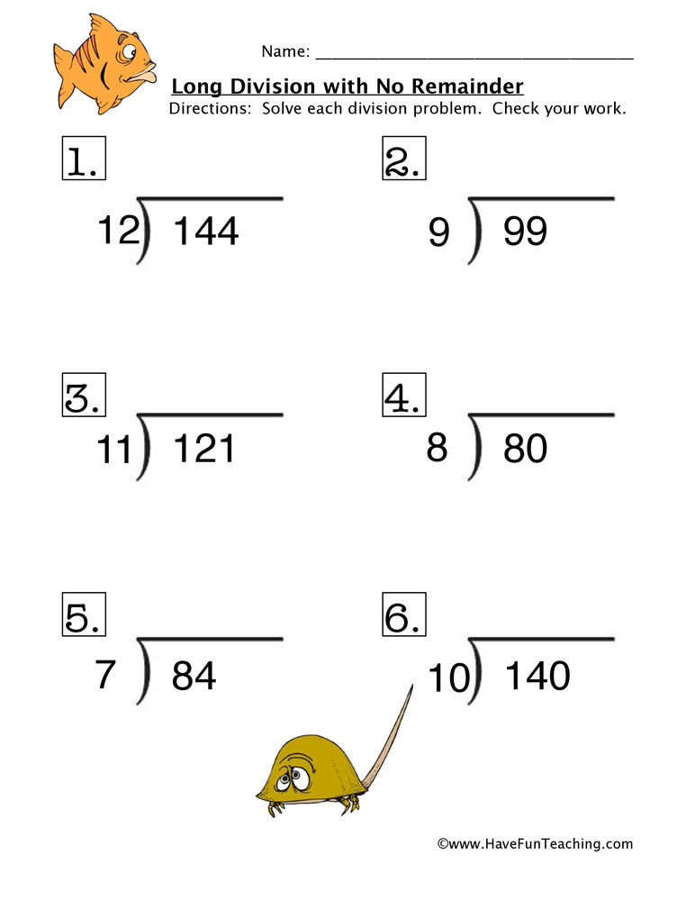 Long Division Problems No Remainder Worksheet By Teach Simple
