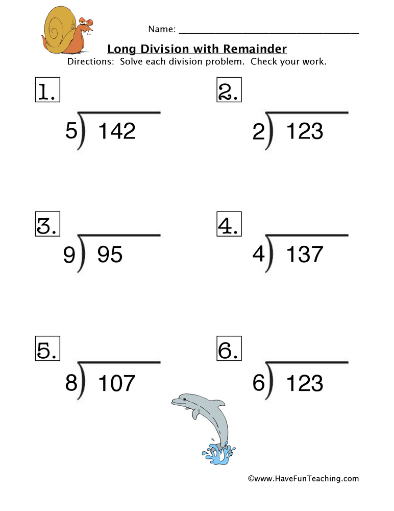Long Division Problems With Remainders Worksheet By Teach Simple