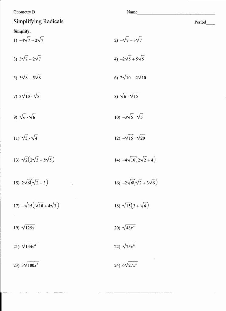 Math Bff Simplifying Radicals Worksheet