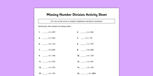 Missing Number Division Worksheet Worksheet teacher Made 