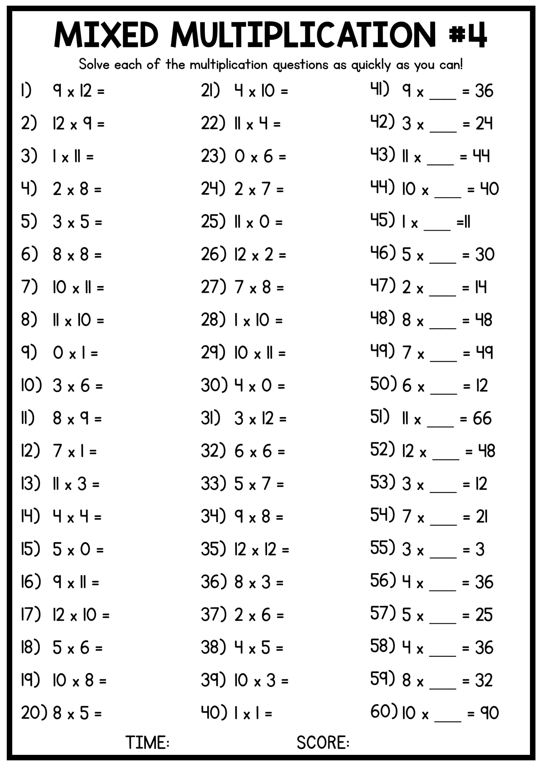 Mixed Printable Times Table Sheets Worksheet Now