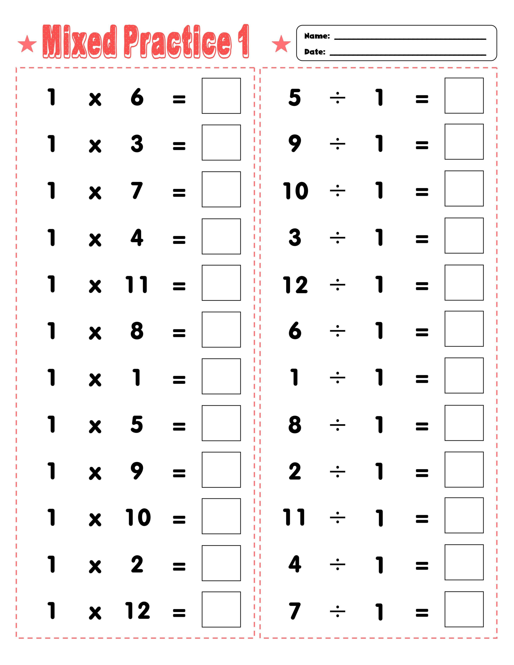 Multiplication And Division Worksheets Printable For Mixed Practice