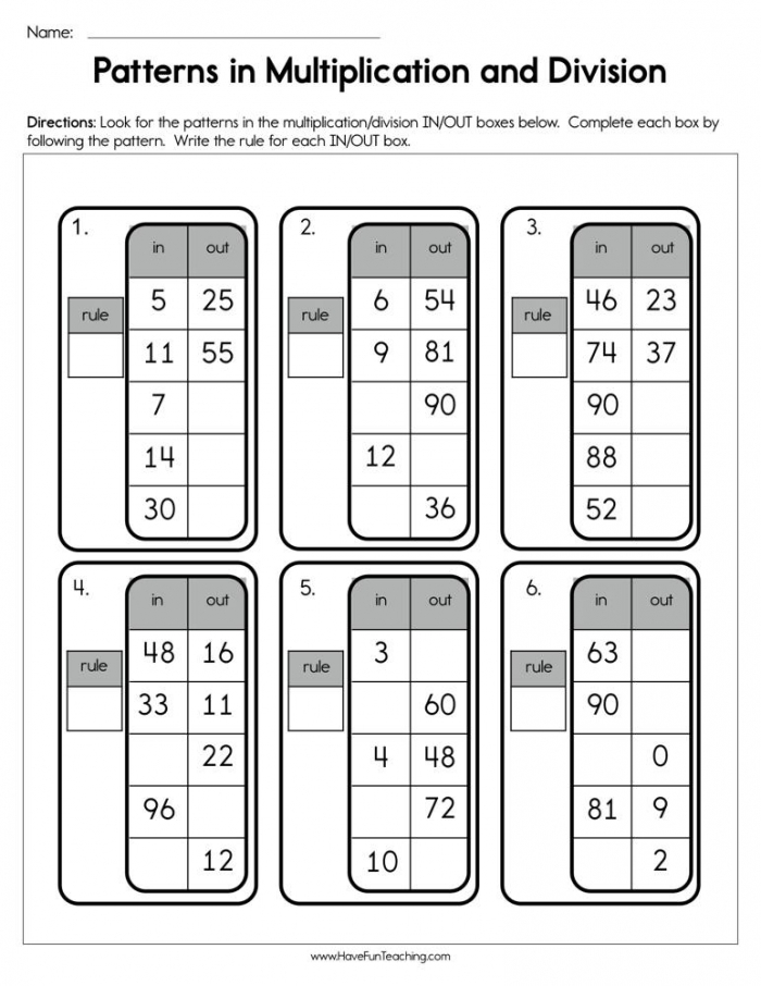 Multiplication Patterns Worksheets 99Worksheets