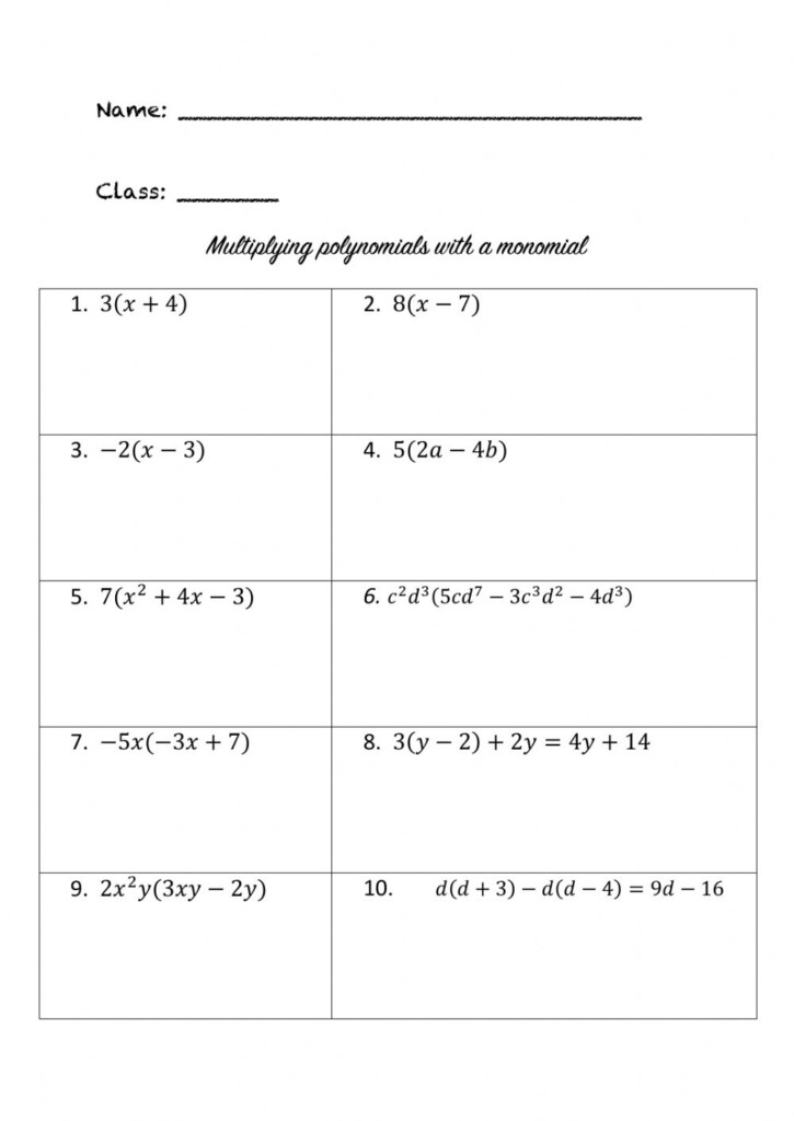 Multiplying And Dividing Monomials Worksheet