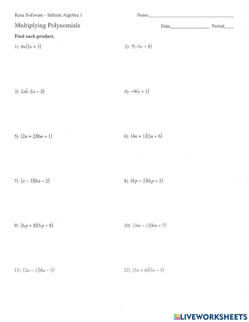 Multiplying Polynomials Worksheet 25 Answers