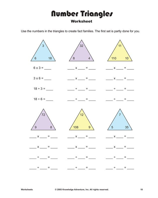 Number Triangles Multiplication And Division Worksheet Fact 