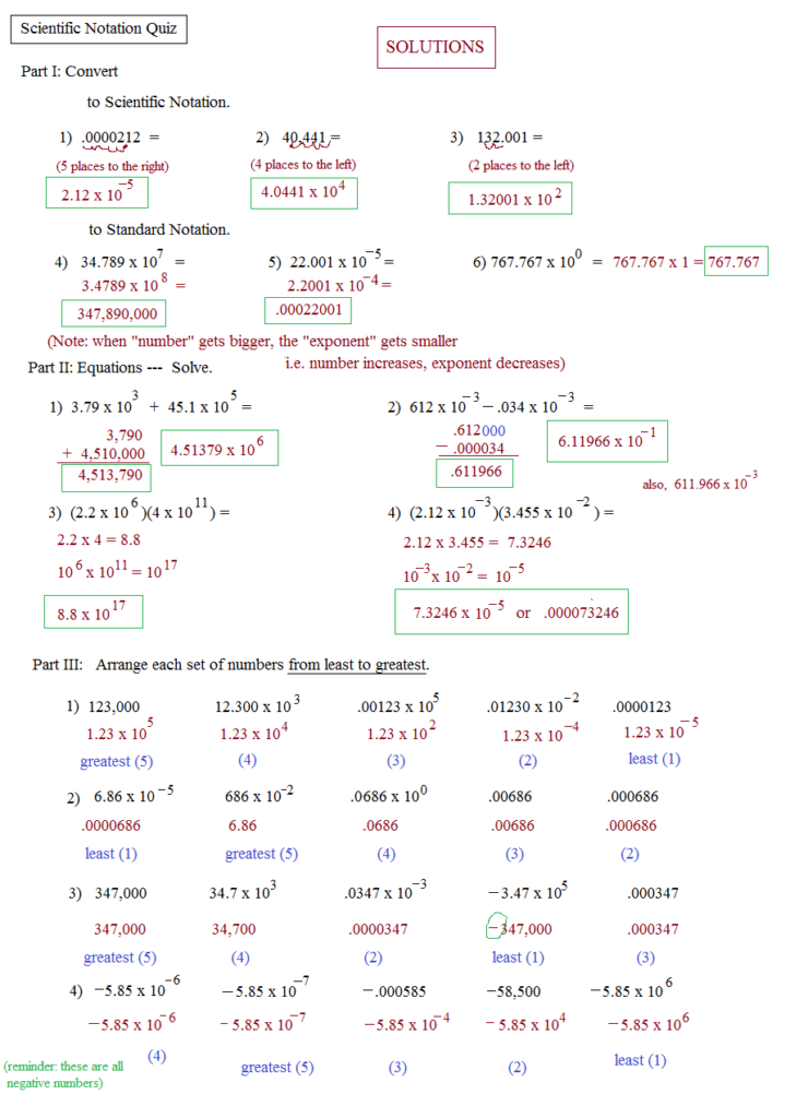 Scientific Notation Worksheets With Answer Key