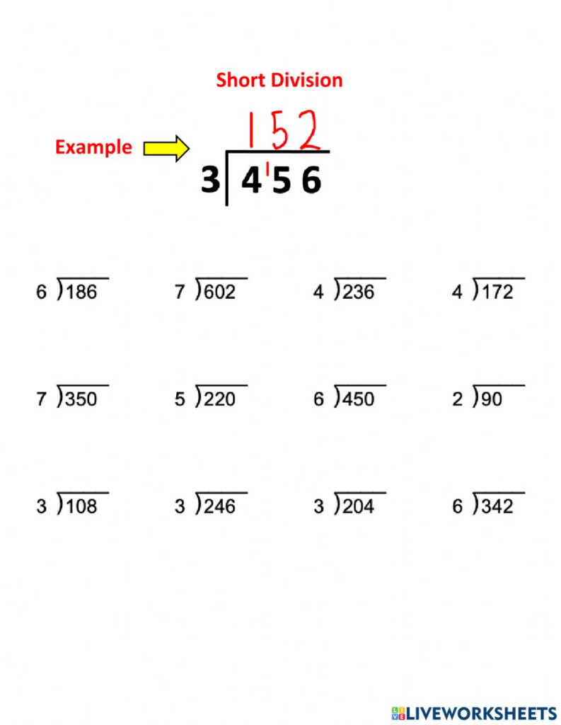 Short Division No Remainders Worksheet