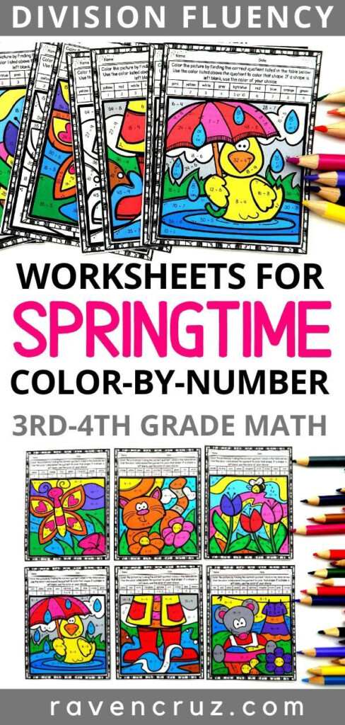 Spring Math Division Color By Number Worksheets Version 3 Spring Math 