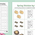 Spring Themed Division By Grouping Worksheet Twinkl