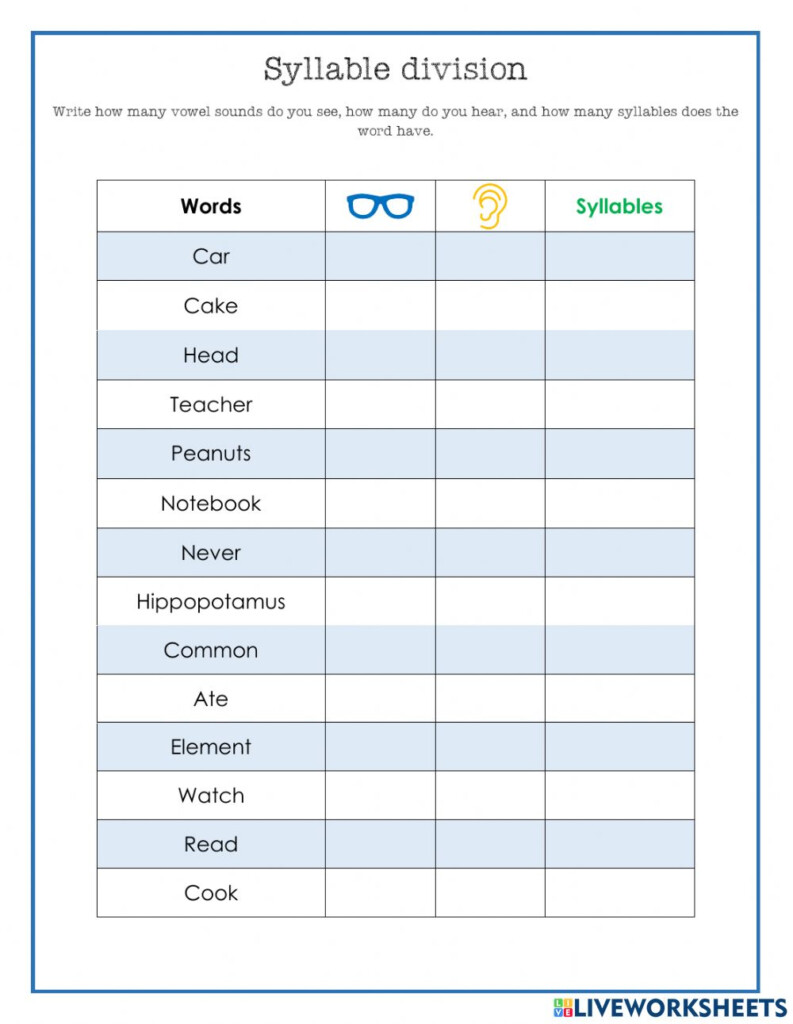 Syllable Division Interactive Worksheet