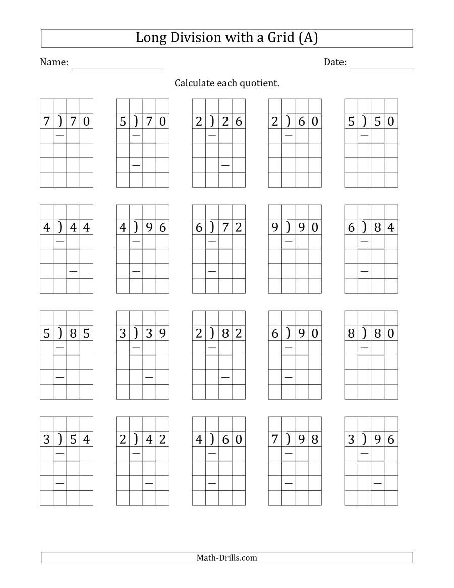 The 2 Digit By 1 Digit Long Division With Grid Assistance And Prompts 