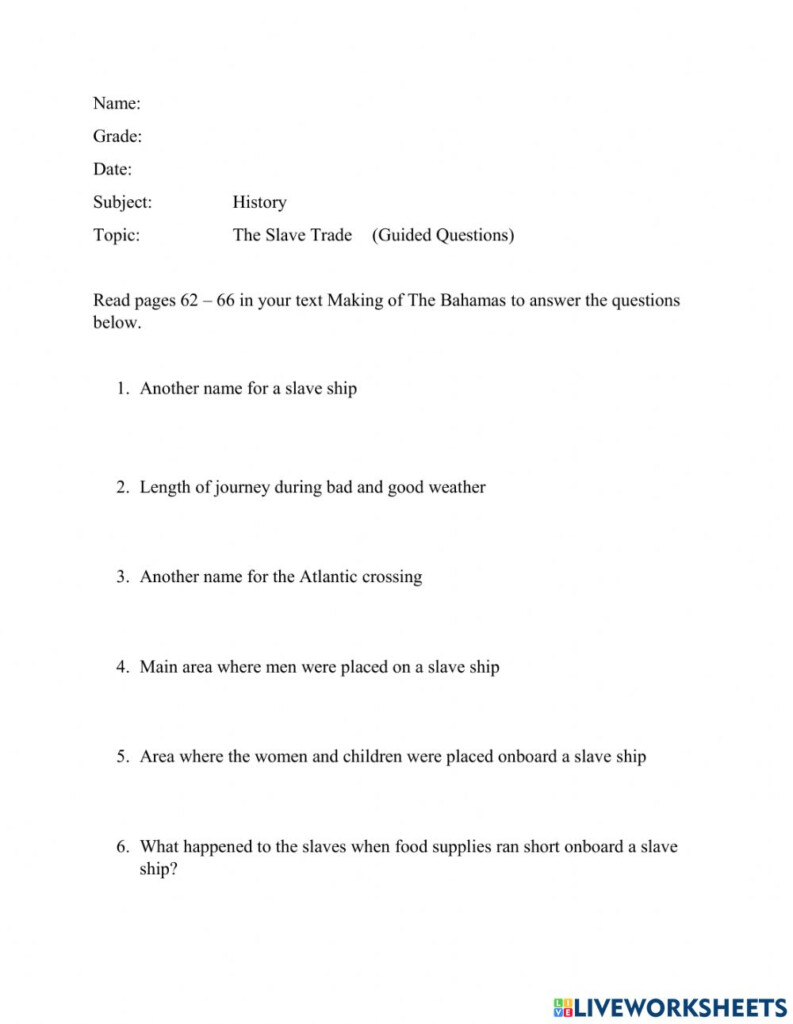 The Slave Trade Worksheet