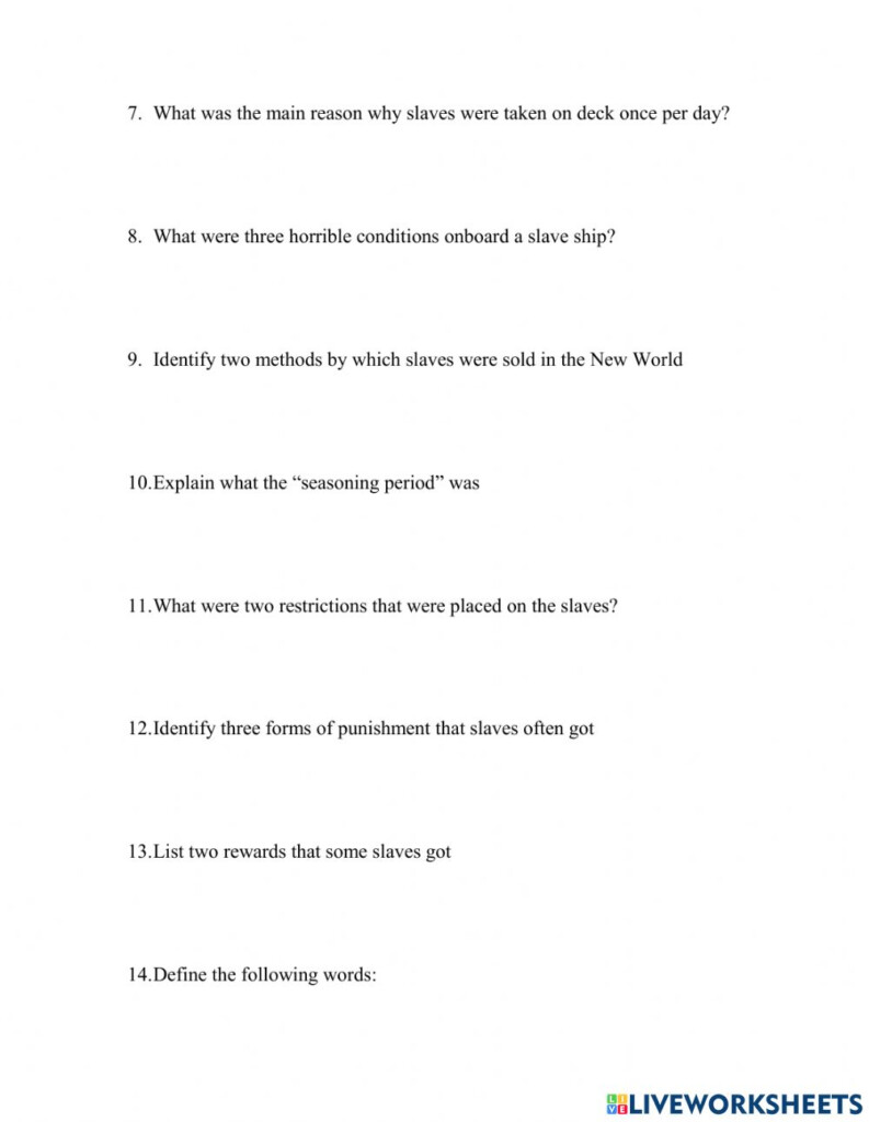 The Slave Trade Worksheet