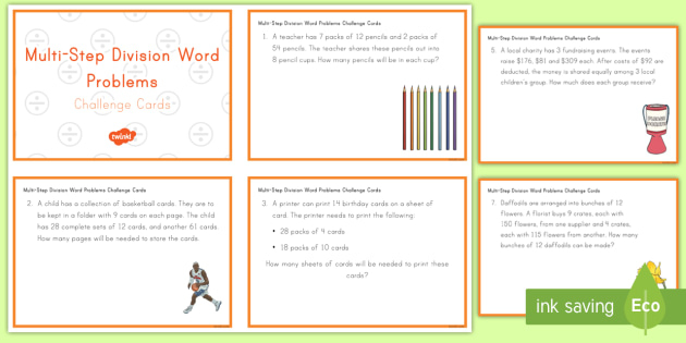 Two Step Division Word Problem Challenge Cards