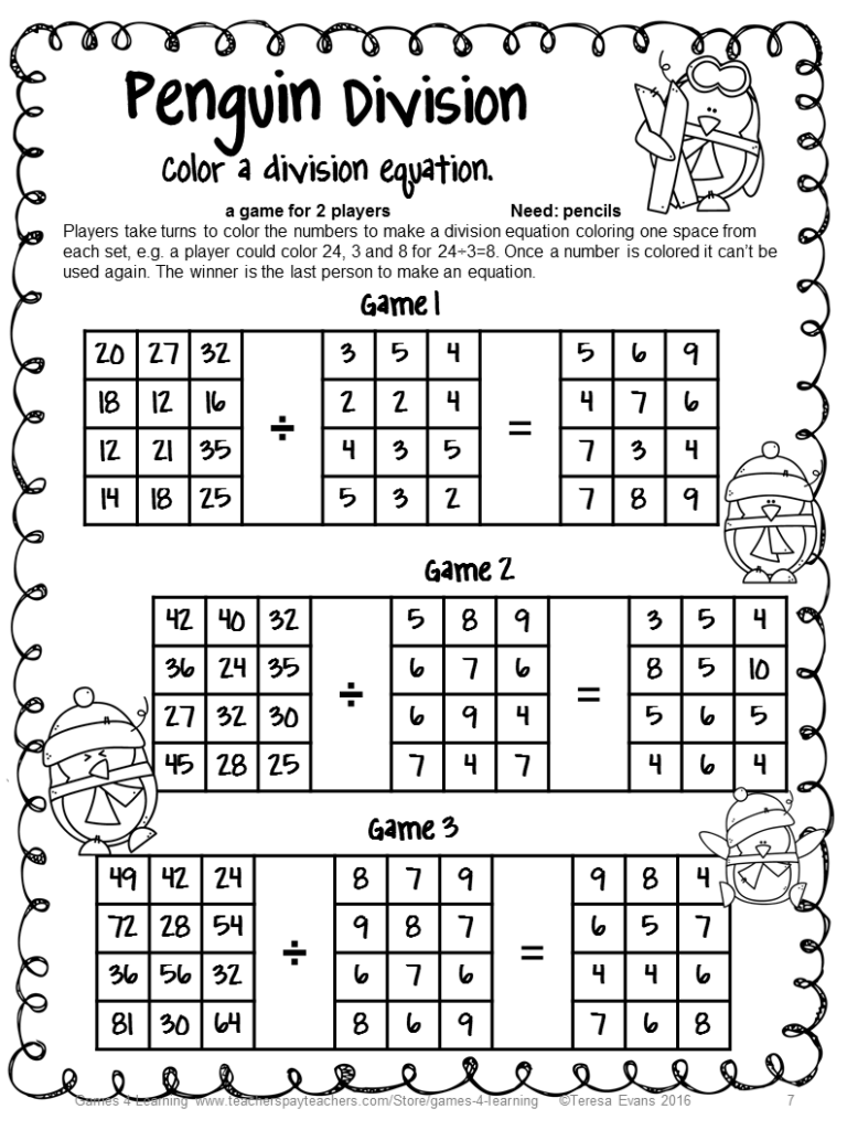 Winter Math Activity NO PREP Penguin Math Games For Multiplication And 