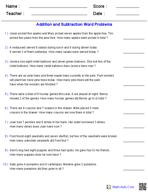 Word Problems Worksheets Dynamically Created Word Problems 