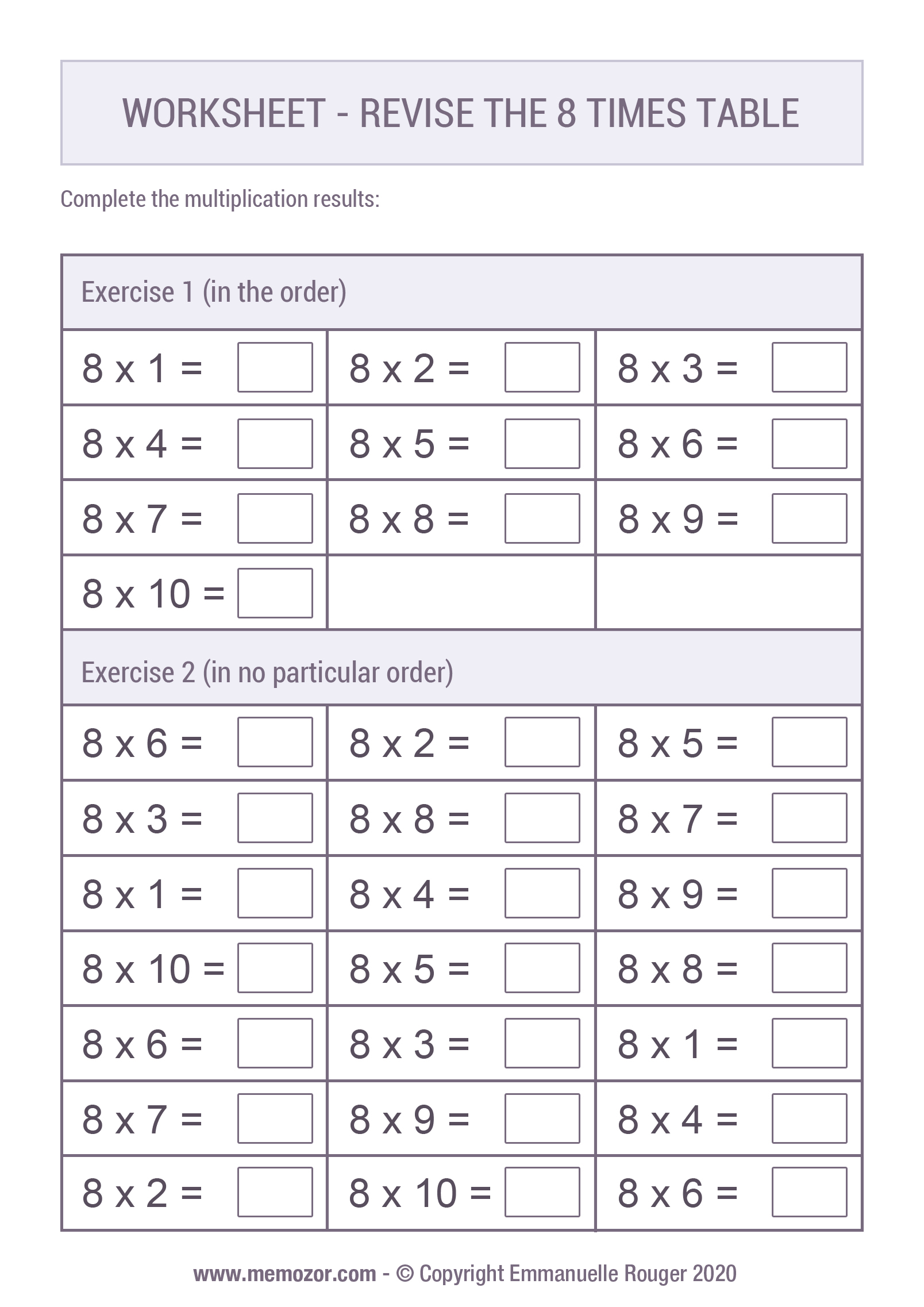 8 Times Table Division Worksheet - Divisonworksheets.com